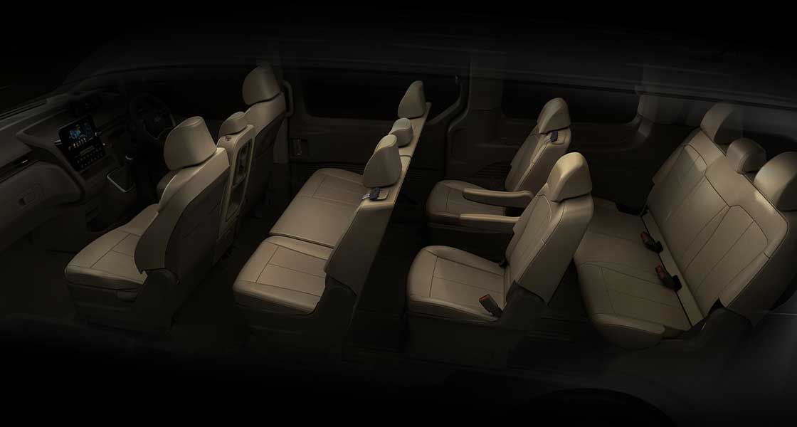 Eight beige seats inside staria